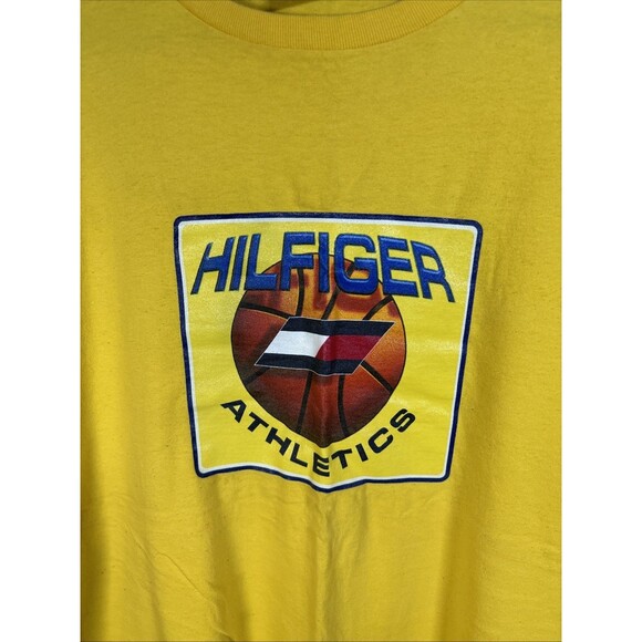 Vintage 90s Tommy Hilfiger Athletics Yellow Shirt USA Made Short Sleeve Adult XL - Picture 2 of 7